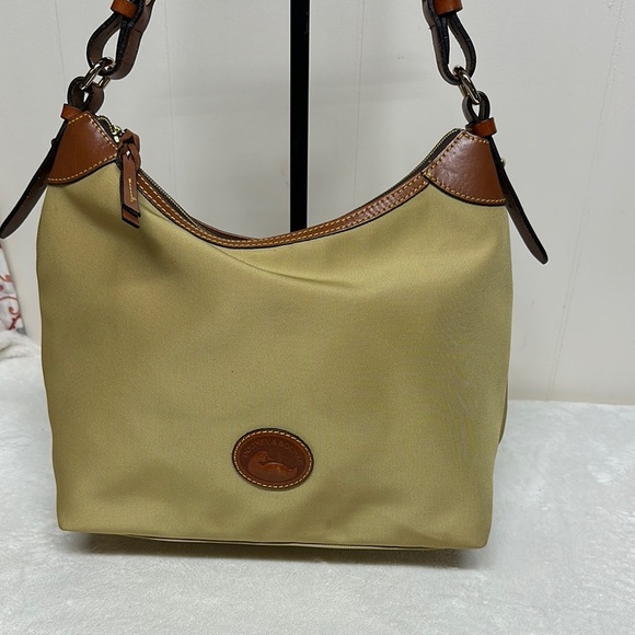 Dooney & Bourke Tan and Brown Shoulder Bag with Leather Trim - Picture 1 of 12